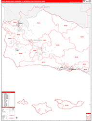Santa Maria-Santa Barbara Metro Area Wall Map Red Line Style 2026